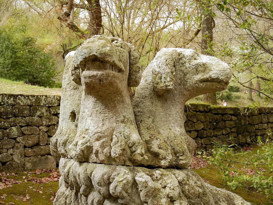 A statue of Cerberus, the three-headed guard of the gates of the underworld