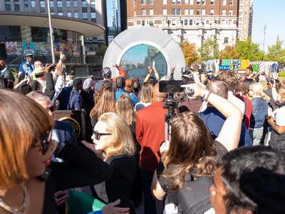 Officials unveiled the portal installation in&nbsp;Philadelphia&#39;s&nbsp;LOVE Park on October 22.