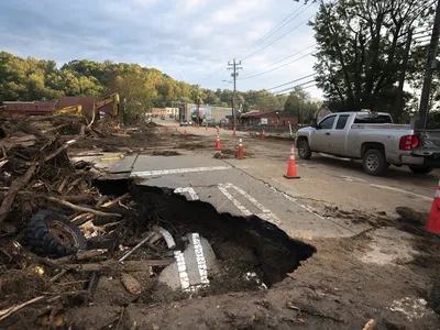 A bridge in Old Fort, North Carolina, appears damaged on September 30, following Hurricane Helene. Old Fort is roughly 30 miles from the town of Spruce Pine, which supplies much of the world&#39;s high-purity quartz.