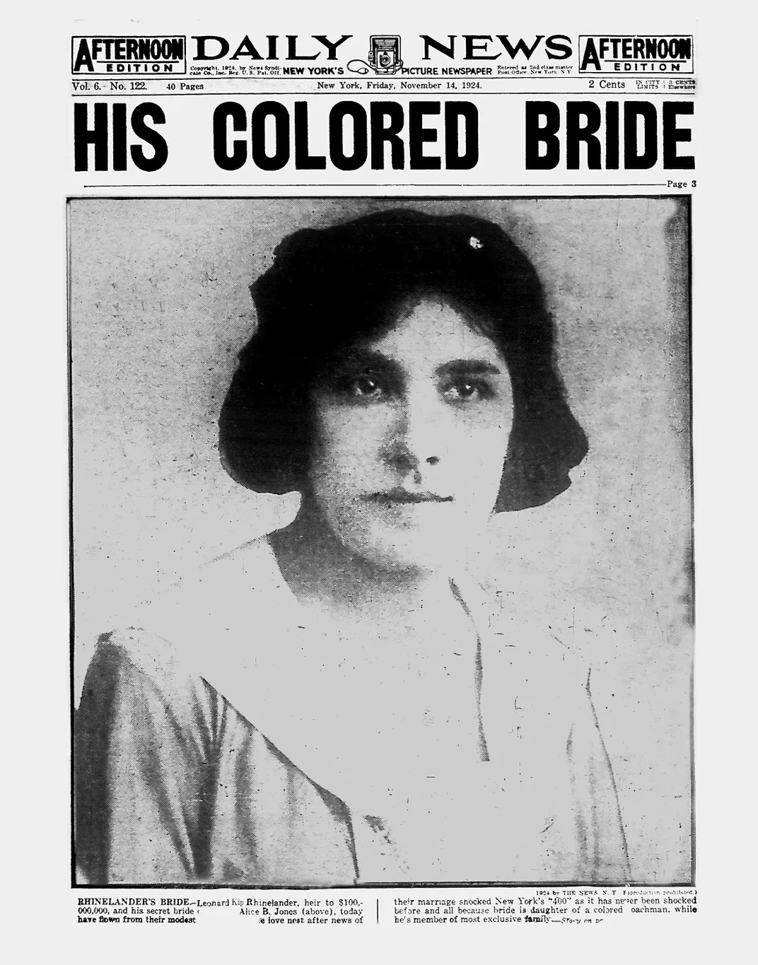 The November 14, 1924, front page of the New York Daily News​​​​​​​