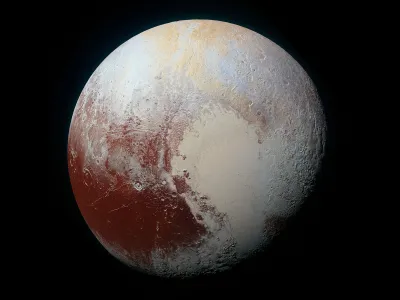 A color-enhanced photo of Pluto that was captured by the New Horizons spacecraft in 2015