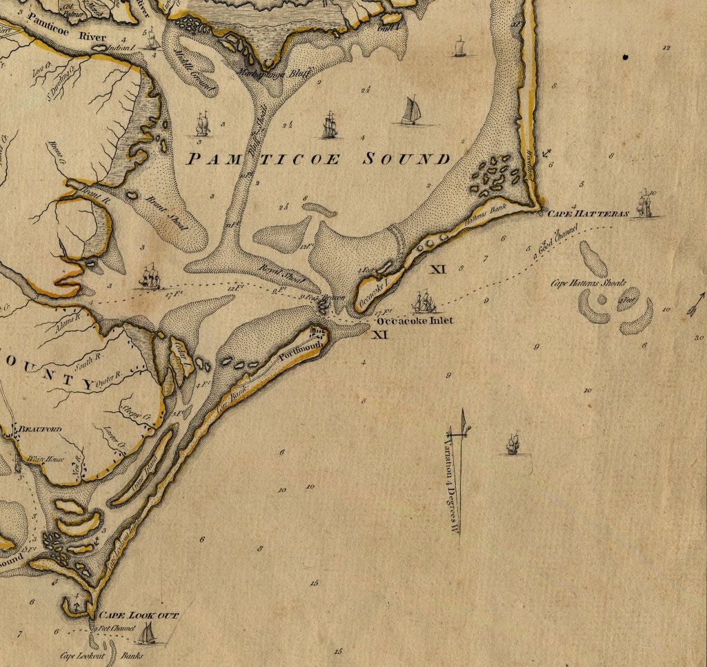 A map of the Ocracoke inlet, circa 1775