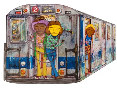 1980,&nbsp;OSGEMEOS, mixed media with sequins on MDF, 2020