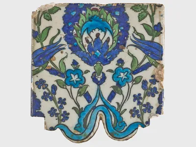 Iznik tile, 16th&nbsp; to 17th century, Syria or Turkey.
&nbsp;