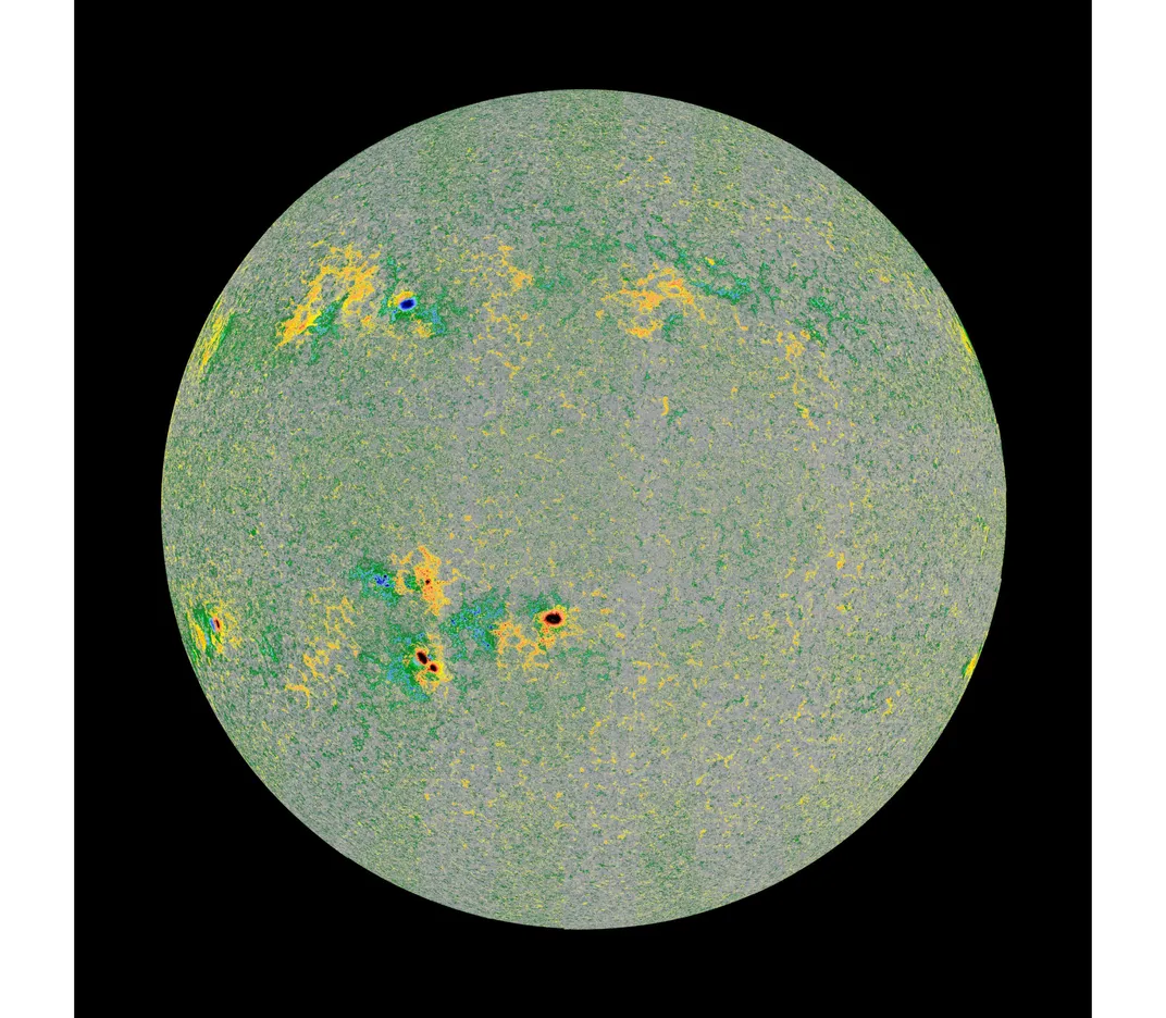 line-of-sight direction of the magnetic field on the Sun's disc